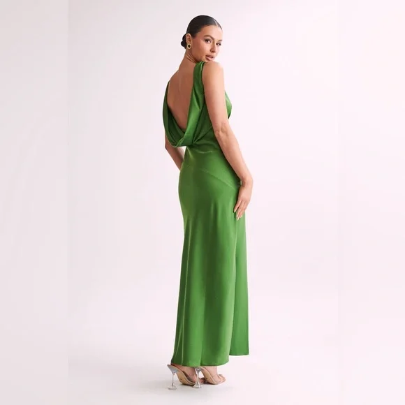 nadia maxi satin dress with back cowl silver Meshki | Dresses | Nwt Meshki Nadia Maxi Satin Dress With Cowl Back